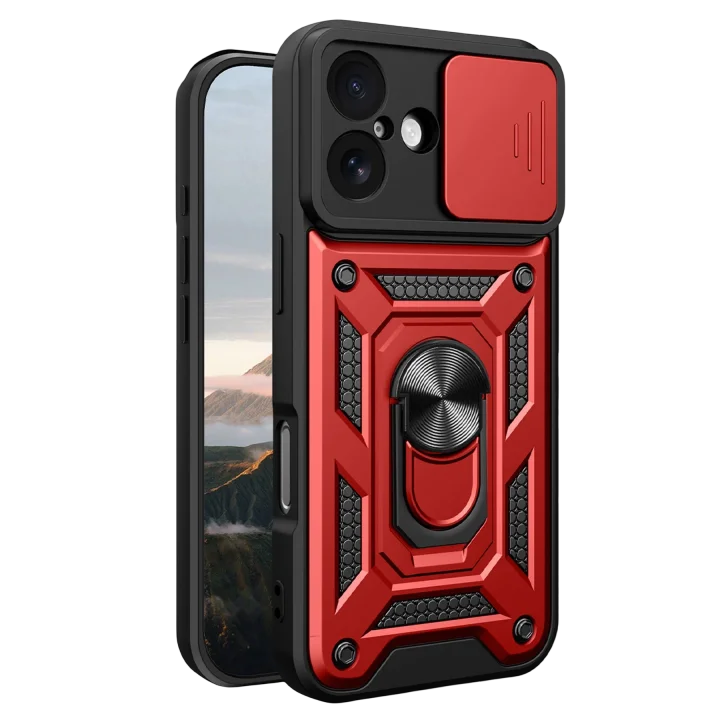 Mey İthalat®   iPhone 17 Pars Lens Yüzüklü Silikon - Kırmızı