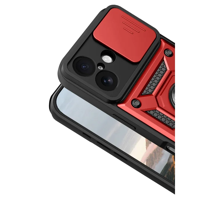 Mey İthalat®   iPhone 17 Pars Lens Yüzüklü Silikon - Kırmızı