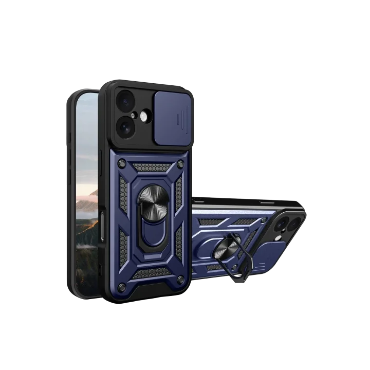 Mey İthalat®   iPhone 17 Pars Lens Yüzüklü Silikon - Lacivert