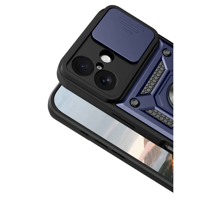 Mey İthalat®   iPhone 17 Pars Lens Yüzüklü Silikon - Lacivert