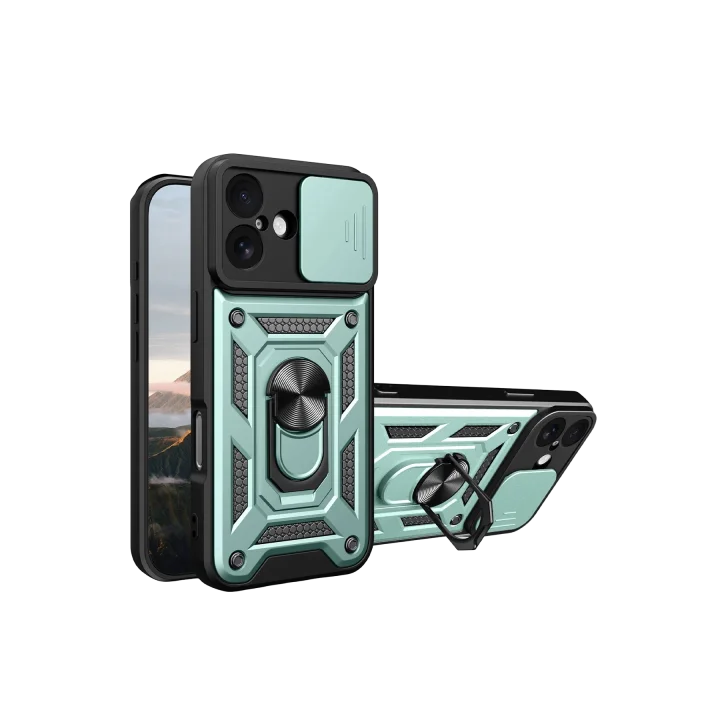 Mey İthalat®   iPhone 17 Pars Lens Yüzüklü Silikon - Yeşil