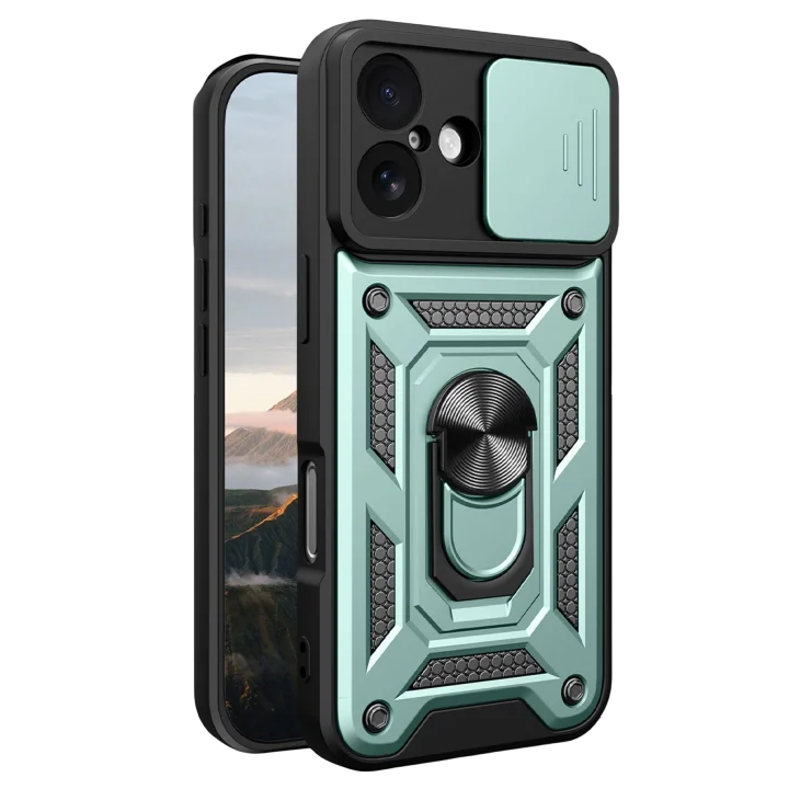 Mey İthalat®   iPhone 17 Pars Lens Yüzüklü Silikon - Yeşil
