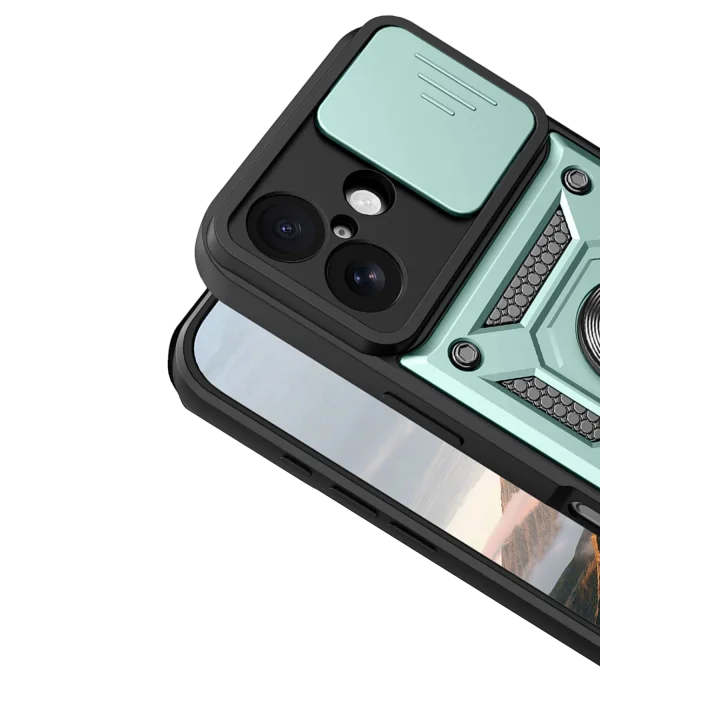 Mey İthalat®   iPhone 17 Pars Lens Yüzüklü Silikon - Yeşil