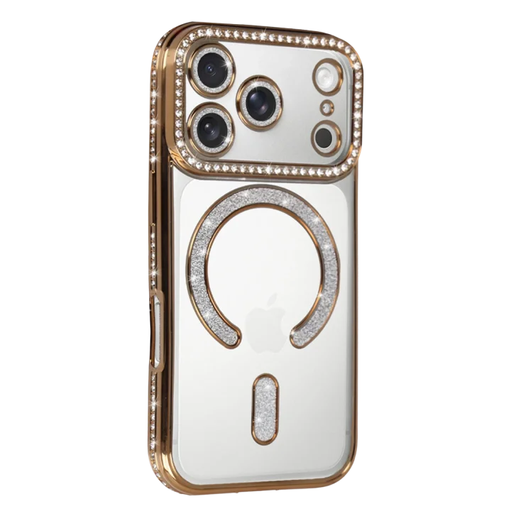 Mey İthalat®  Apple iPhone 17 Pro Joke Simli Magneticsafe Kılıf - Gold