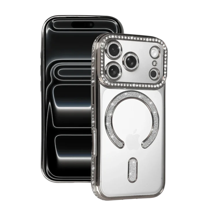 Mey İthalat®   iPhone 17 Pro Joke Simli Magneticsafe Kılıf - Gümüş