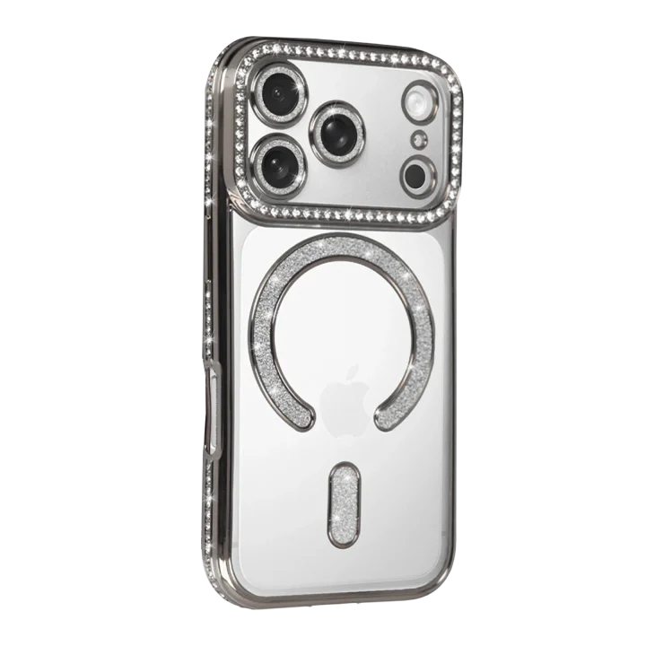 Mey İthalat®   iPhone 17 Pro Joke Simli Magneticsafe Kılıf - Gümüş