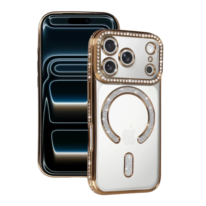 Mey İthalat®  Apple iPhone 17 Pro Max Joke Simli Magneticsafe Kılıf - Gold