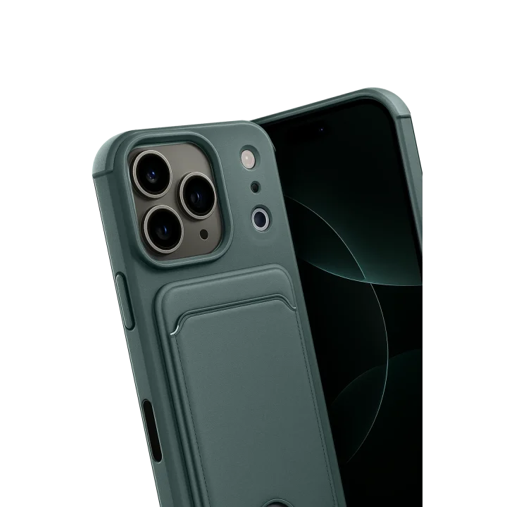 Mey İthalat®  Apple iPhone 17 Pro Max Kelvin Kartvizitli Silikon - Koyu Yeşil