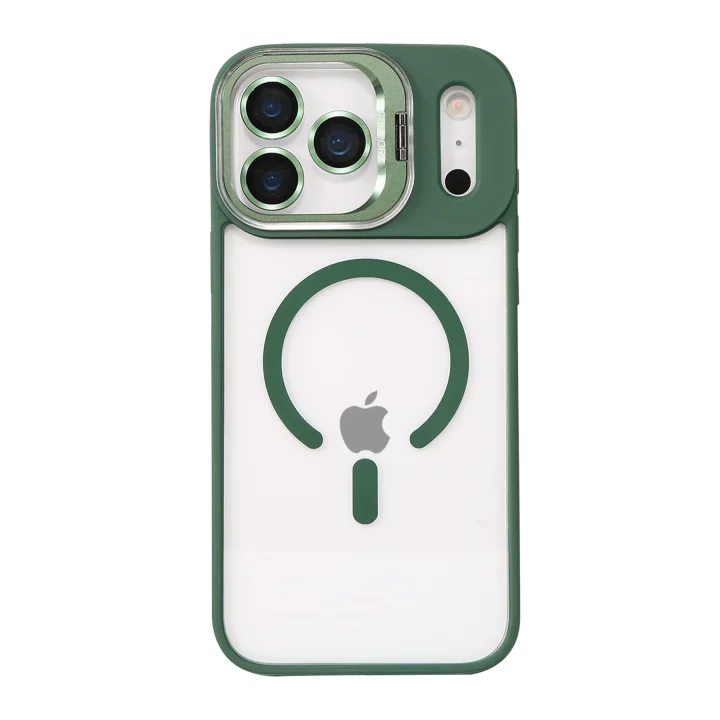 Mey İthalat®   iPhone 17 Pro Max Remim Lensli Magsafe Standlı Kapak - Koyu Yeşil