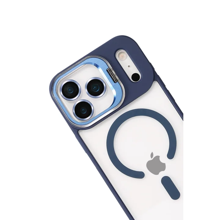 Mey İthalat®   iPhone 17 Pro Max Remim Lensli Magsafe Standlı Kapak - Lacivert