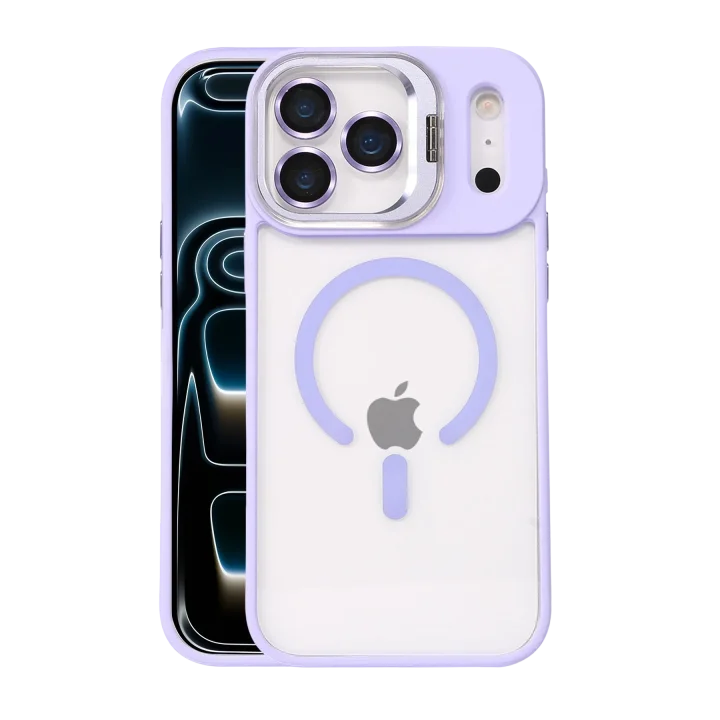 Mey İthalat®   iPhone 17 Pro Max Remim Lensli Magsafe Standlı Kapak - Lila