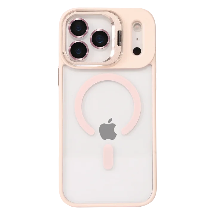 Mey İthalat®   iPhone 17 Pro Max Remim Lensli Magsafe Standlı Kapak - Pembe