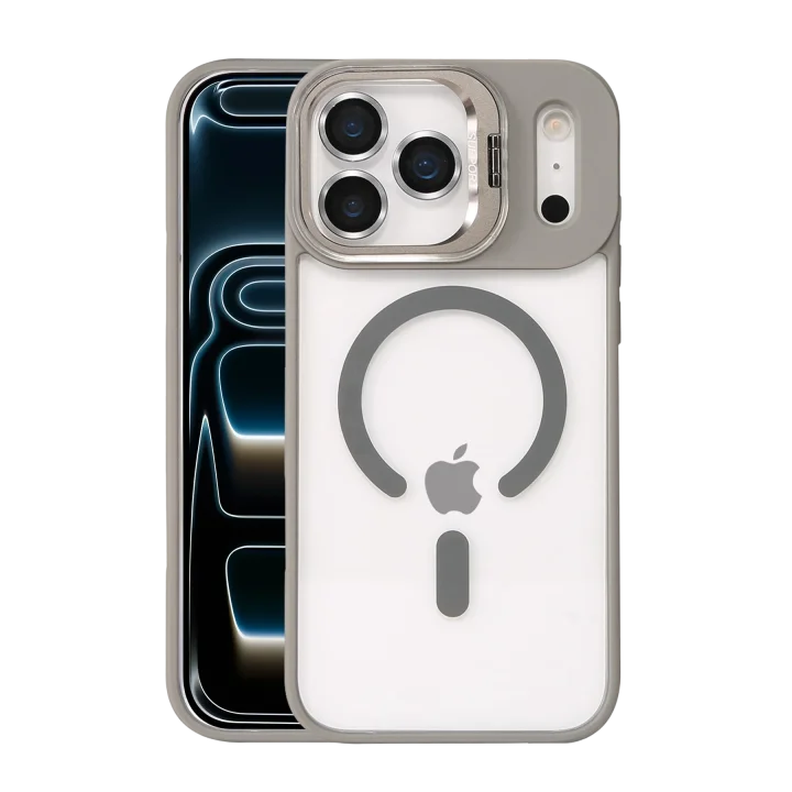 Mey İthalat®   iPhone 17 Pro Max Remim Lensli Magsafe Standlı Kapak - Titan Gri