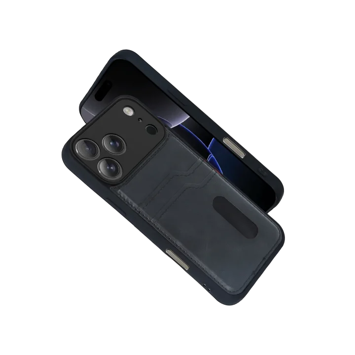 Mey İthalat®  Apple iPhone 17 Pro Max Sara Kartvizitli Deri Kılıf - Siyah