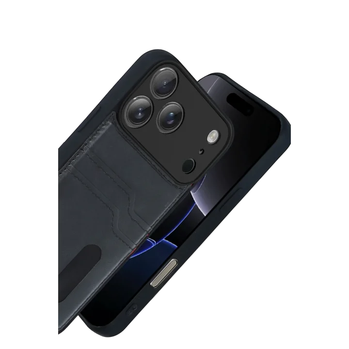 Mey İthalat®  Apple iPhone 17 Pro Max Sara Kartvizitli Deri Kılıf - Siyah