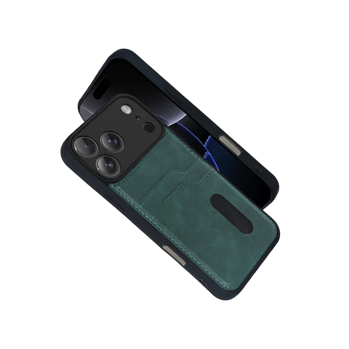 Mey İthalat®  Apple iPhone 17 Pro Max Sara Kartvizitli Deri Kılıf - Yeşil