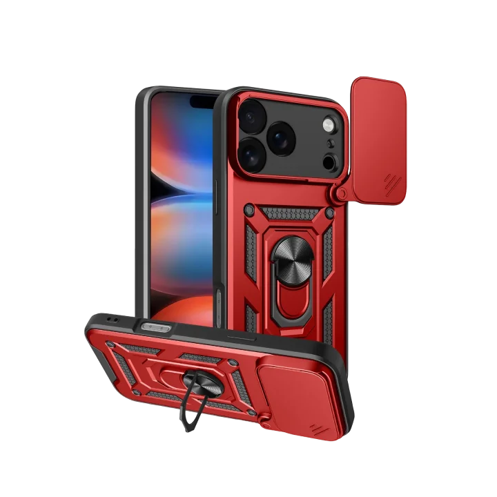 Mey İthalat®   iPhone 17 Pro Pars Lens Yüzüklü Silikon - Kırmızı