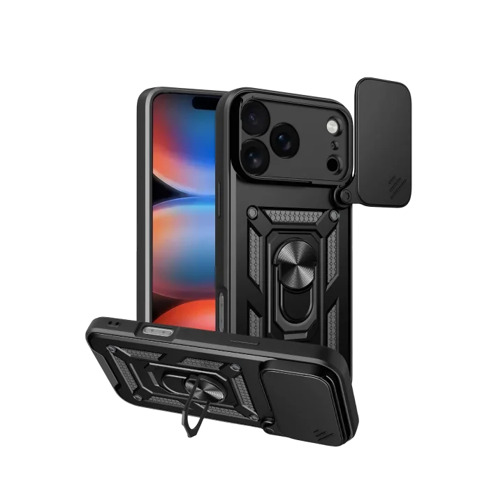 Mey İthalat®  Apple iPhone 17 Pro Pars Lens Yüzüklü Silikon - Siyah