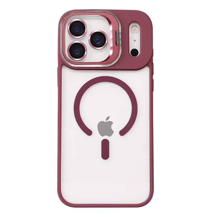 Mey İthalat®   iPhone 17 Pro Remim Lensli Magsafe Standlı Kapak - Bordo