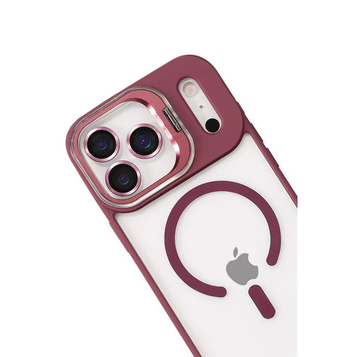 Mey İthalat®   iPhone 17 Pro Remim Lensli Magsafe Standlı Kapak - Bordo