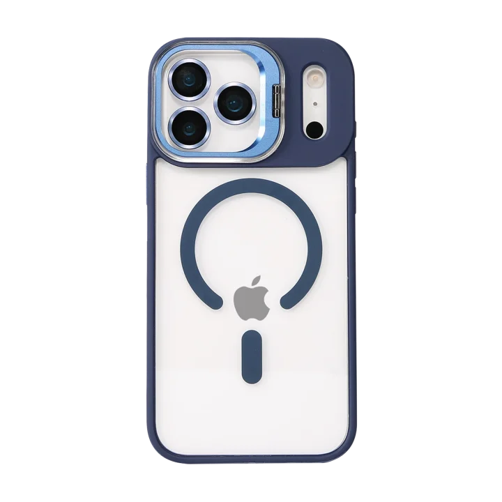 Mey İthalat®   iPhone 17 Pro Remim Lensli Magsafe Standlı Kapak - Lacivert