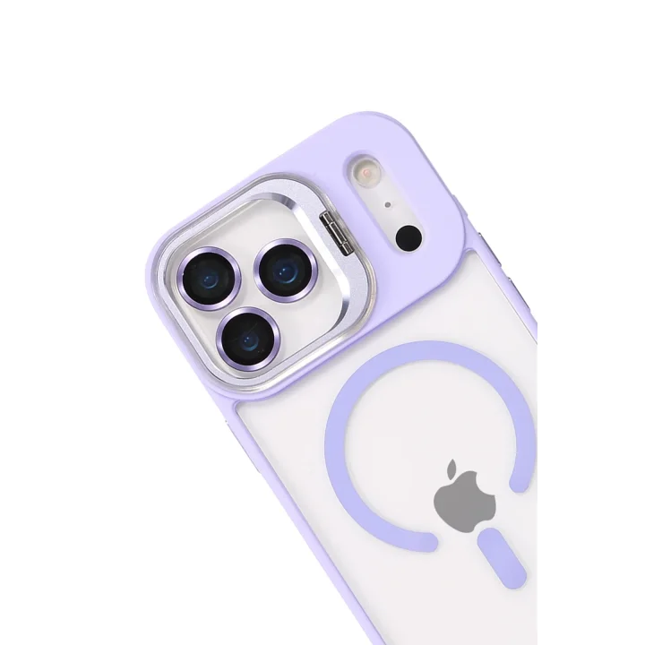 Mey İthalat®   iPhone 17 Pro Remim Lensli Magsafe Standlı Kapak - Lila