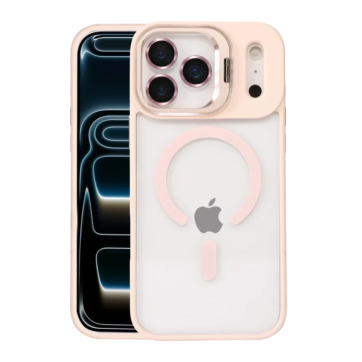 Mey İthalat®   iPhone 17 Pro Remim Lensli Magsafe Standlı Kapak - Pembe