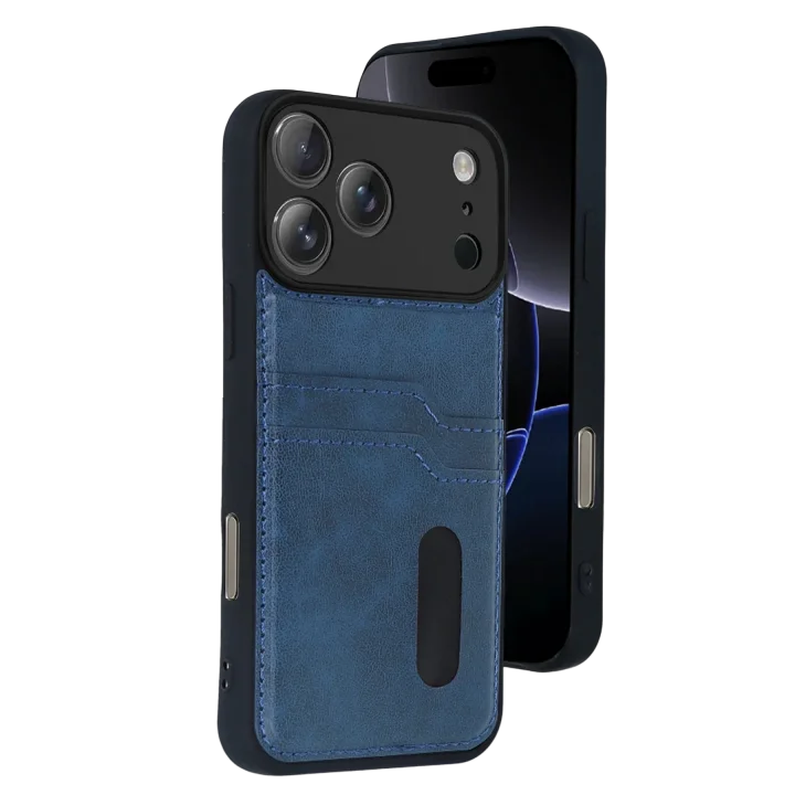 Mey İthalat®   iPhone 17 Pro Sara Kartvizitli Deri Kılıf - Lacivert