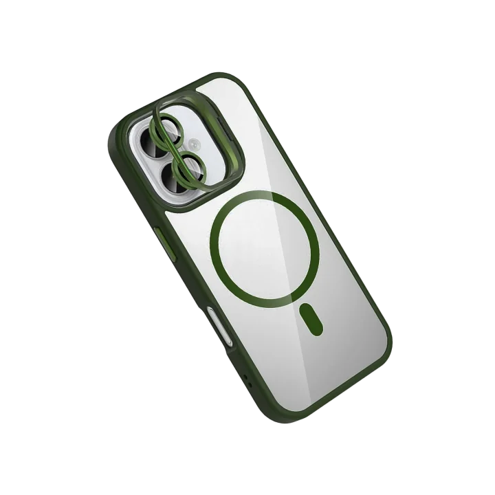 Mey İthalat®   iPhone 17 Remim Lensli Magsafe Standlı Kapak - Koyu Yeşil