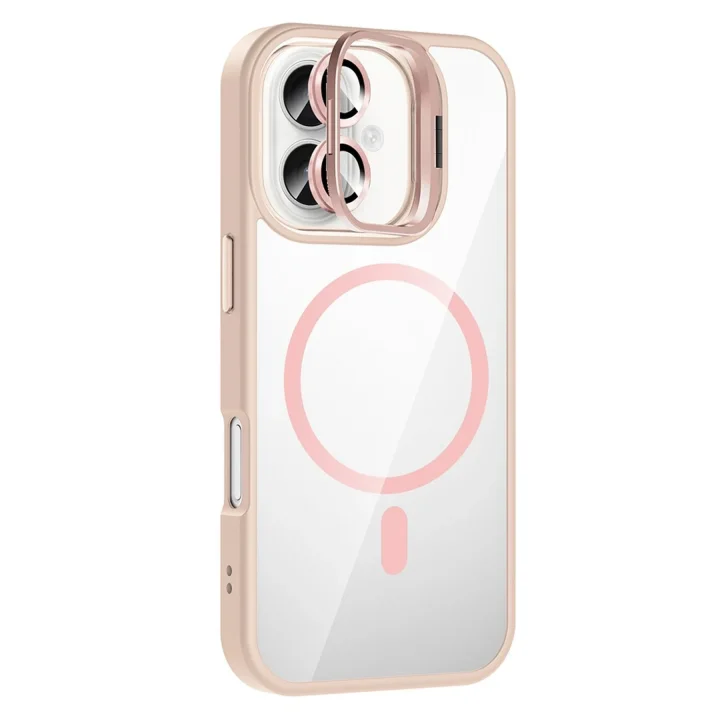Mey İthalat®   iPhone 17 Remim Lensli Magsafe Standlı Kapak - Pembe