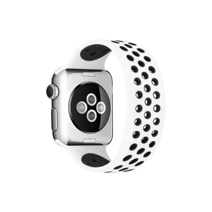 Mey İthalat®  Apple Watch 38mm Ayarlı Delikli Silikon Kordon - Beyaz-Siyah