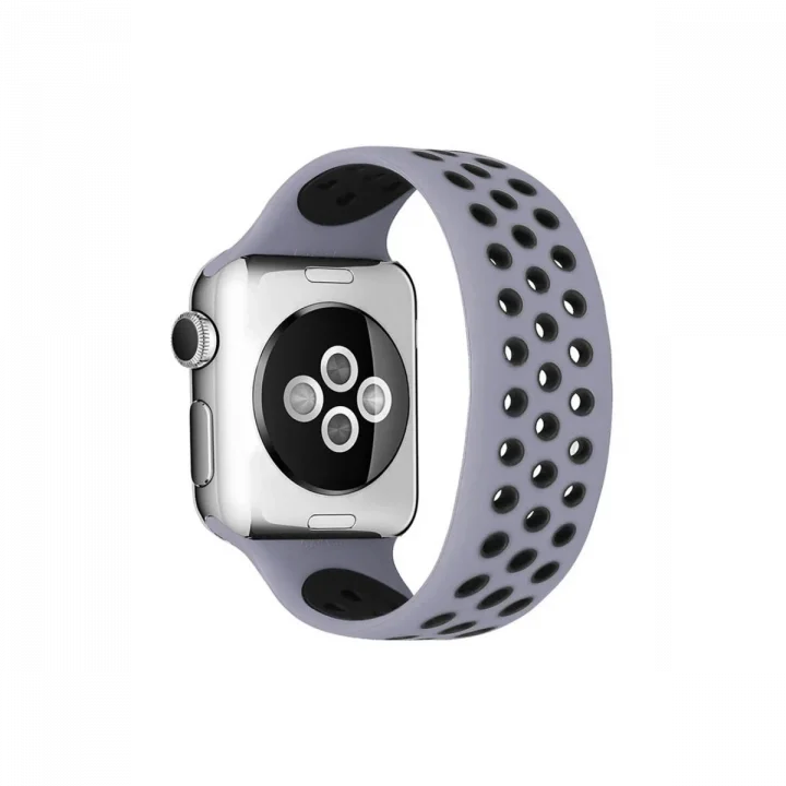 Mey İthalat®  Apple Watch 38mm Ayarlı Delikli Silikon Kordon - Gri-Siyah