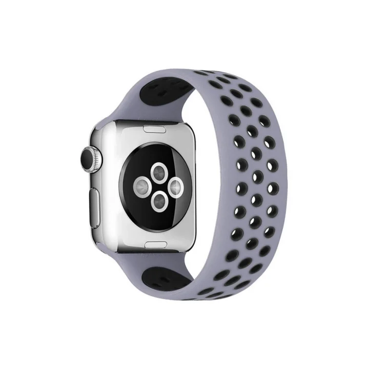 Mey İthalat®  Apple Watch 38mm Ayarlı Delikli Silikon Kordon - Gri-Siyah