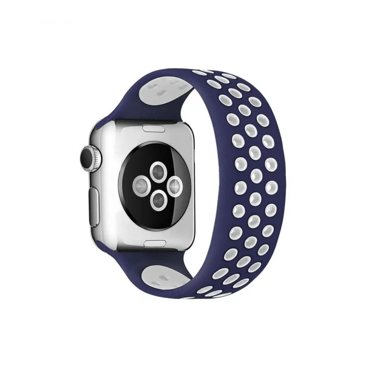 Mey İthalat®  Apple Watch 38mm Ayarlı Delikli Silikon Kordon - Lacivert-Beyaz