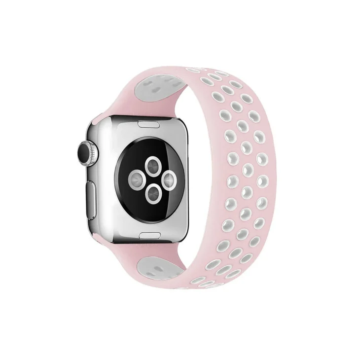 Mey İthalat®  Apple Watch 38mm Ayarlı Delikli Silikon Kordon - Pembe-Beyaz