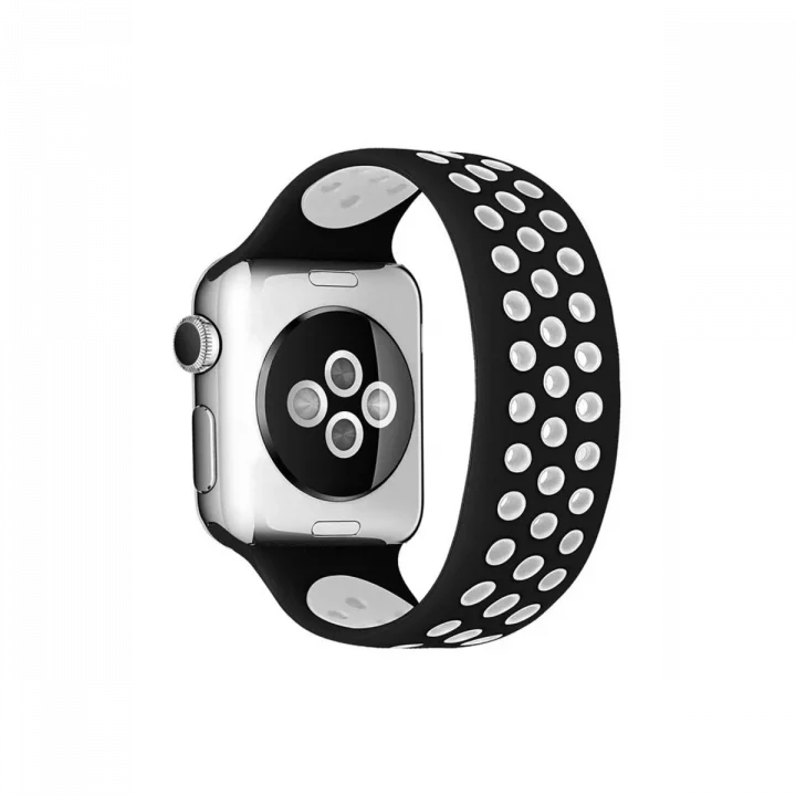 Mey İthalat®  Apple Watch 38mm Ayarlı Delikli Silikon Kordon - Siyah-Beyaz