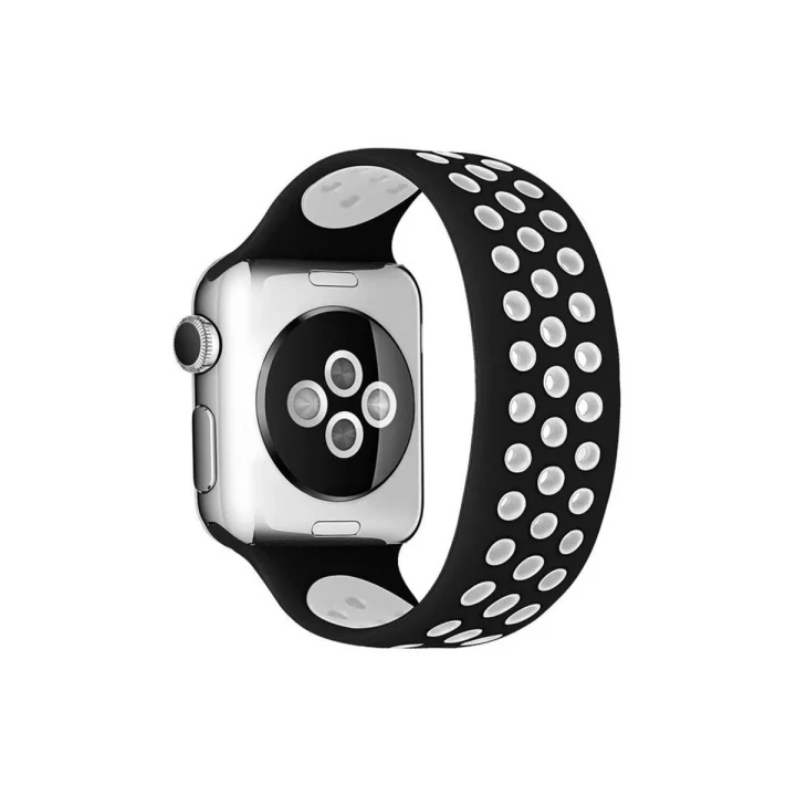 Mey İthalat®  Apple Watch 38mm Ayarlı Delikli Silikon Kordon - Siyah-Beyaz