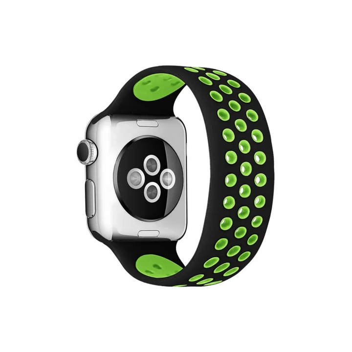 Mey İthalat®  Apple Watch 38mm Ayarlı Delikli Silikon Kordon - Siyah-Yeşil