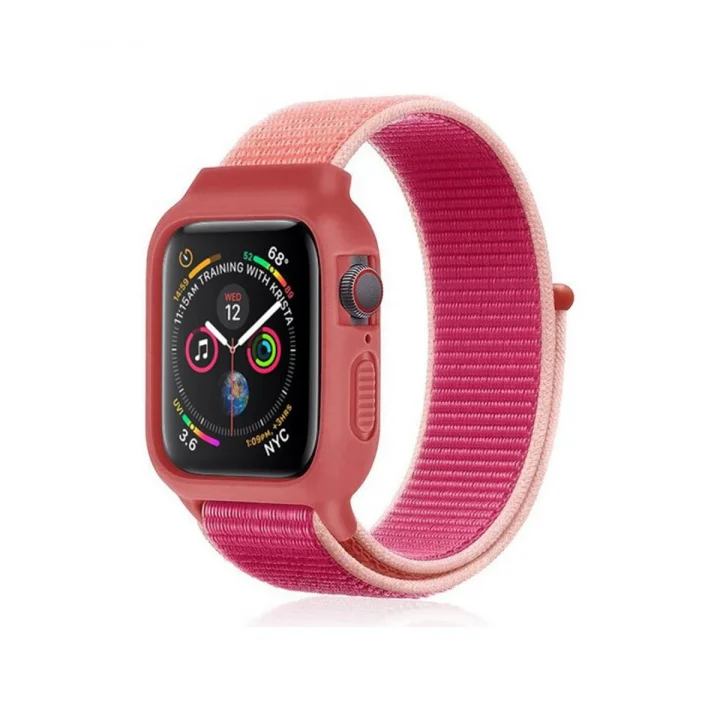 Mey İthalat®  Apple Watch 38mm Hasırlı Cırtcırtlı Kasalı Kordon - Mor