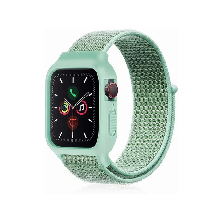 Mey İthalat®  Apple Watch 38mm Hasırlı Cırtcırtlı Kasalı Kordon - Turkuaz