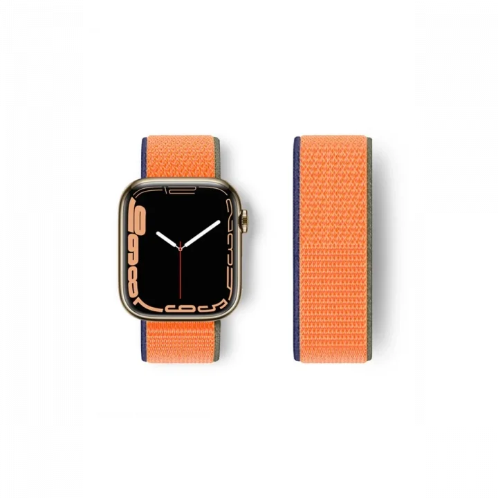 Mey İthalat®  Apple Watch 38mm Hasırlı Cırtcırtlı Kordon - Lacivert-Turuncu