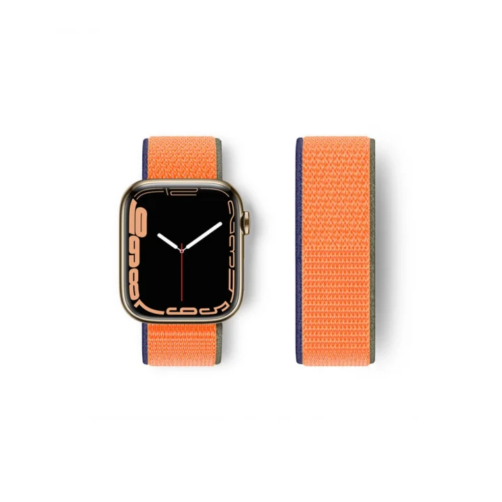 Mey İthalat®  Apple Watch 38mm Hasırlı Cırtcırtlı Kordon - Lacivert-Turuncu