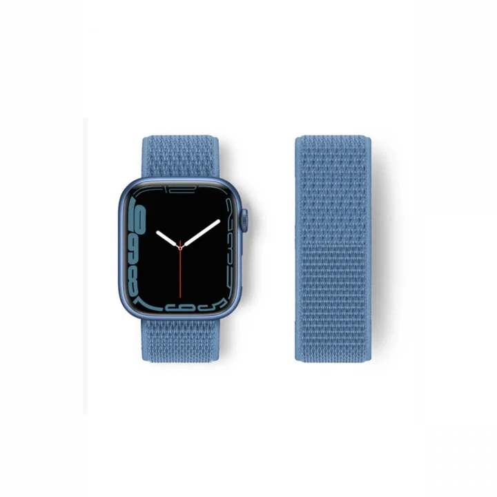 Mey İthalat®  Apple Watch 38mm Hasırlı Cırtcırtlı Kordon - Mavi