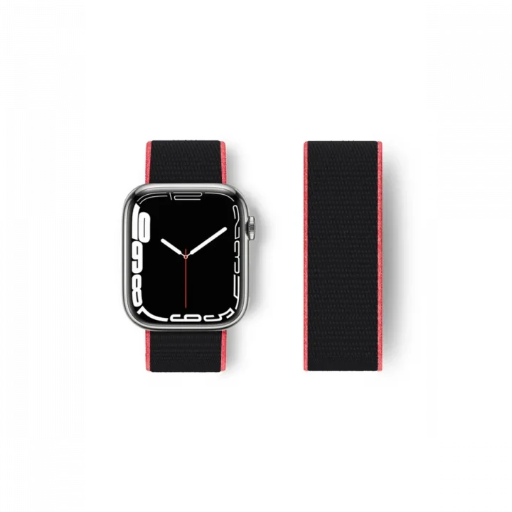 Mey İthalat®  Apple Watch 38mm Hasırlı Cırtcırtlı Kordon - Pembe-Siyah
