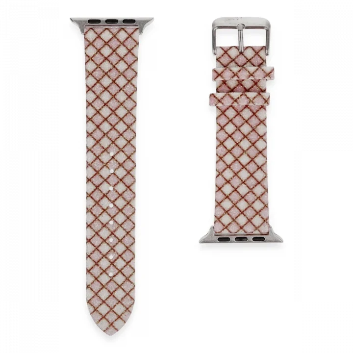 Mey İthalat®  Apple Watch 38mm Karo Motif Kordon - Pembe