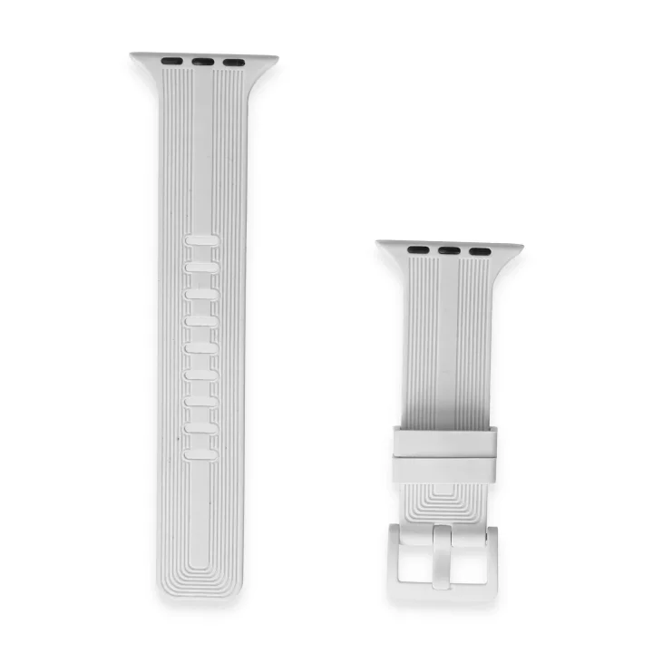 Mey İthalat®  Apple Watch 38mm KR408 Çizgili Silikon Kordon - Beyaz