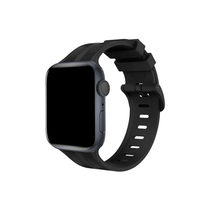 Mey İthalat®  Apple Watch 38mm KR408 Çizgili Silikon Kordon - Siyah
