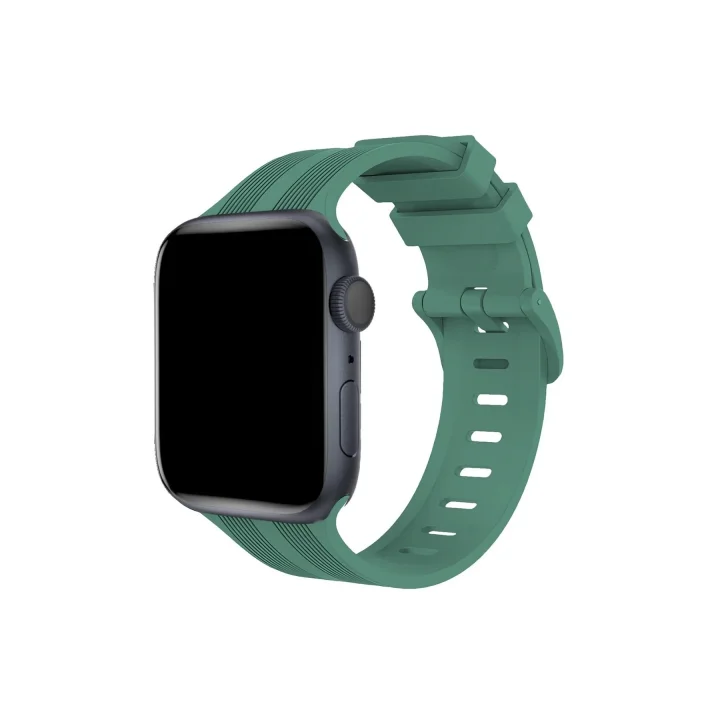 Mey İthalat®  Apple Watch 38mm KR408 Çizgili Silikon Kordon - Yeşil