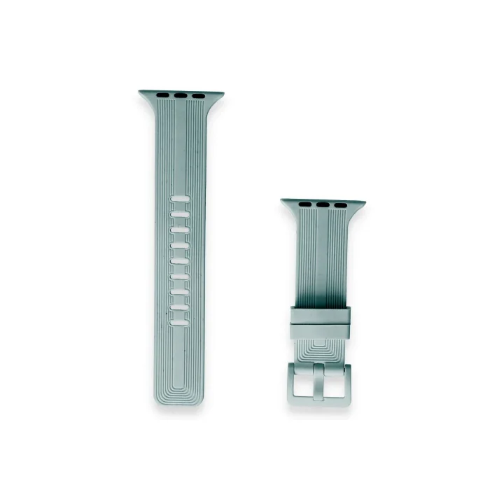 Mey İthalat®  Apple Watch 38mm KR408 Çizgili Silikon Kordon - Yeşil