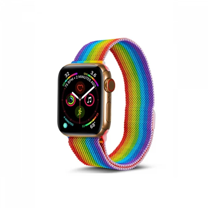 Mey İthalat®  Apple Watch 38mm Metal Mıknatıslı Kordon - Gökkuşağı